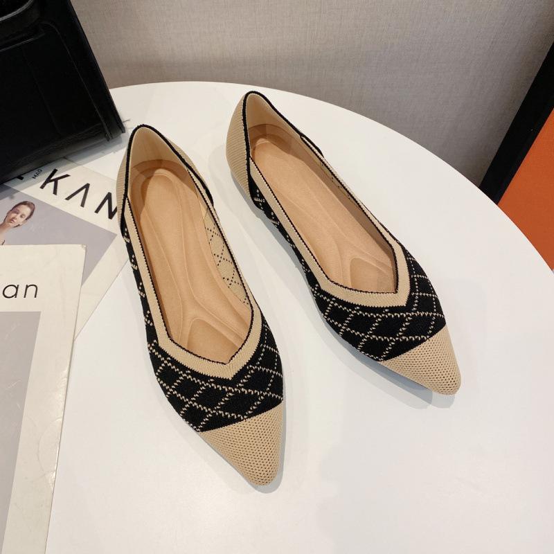 Spring and Autumn New Super Soft Fly-woven Shallow Mouth Pointed Flat Shoes Breathable