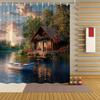 Lakefront Cabin Sunset Waterproof Shower Curtain For Bathroom Decor With Plastic Hooks