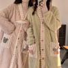V-Neck Sunflower Nightgown Pajamas for Women - Cozy Autumn/Winter Coral Fleece, Thick, Large Sizes, Versatile Indoor/Outdoor Wear.