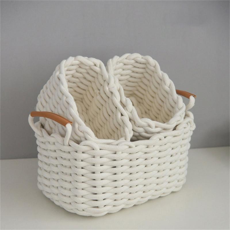 Elegant Cotton Woven Storage Container Large Capacity Bedroom Organizer Handwoven Desktop Basket for Living Room
