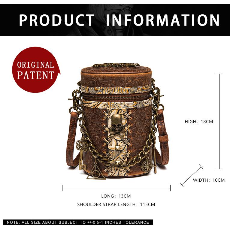 Johnature Retro Cowhide Bucket Bag Steampunk Rivet Chain Genuine Leather Women Hand Bag Fashion Small Shoulder Bags