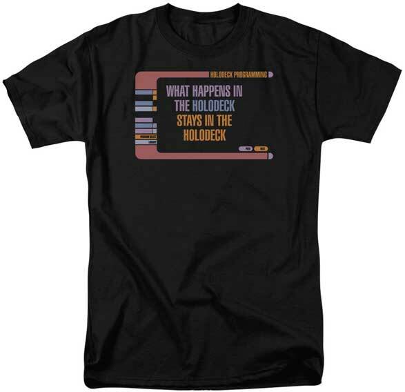 Star Trek What Happens in the Holodeck Stays in T-shirt Official New Funny Unisex T-Shirt S