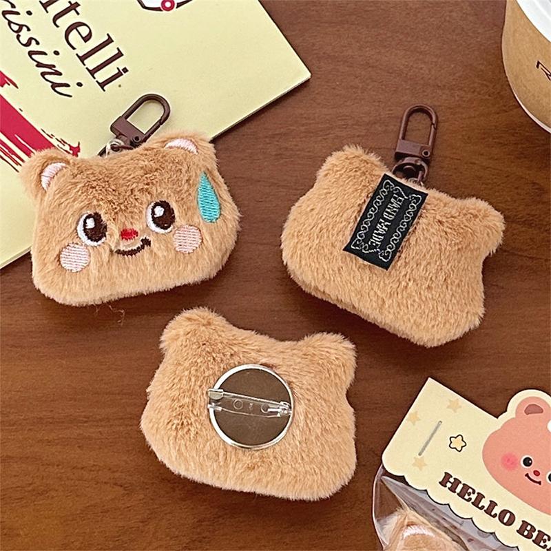 Cartoon Sweating Bear Doll Pendant Brooch Keychain Plush Toys Pendant Car Keyrings Bag Backpack Decoration Accessories Gifts