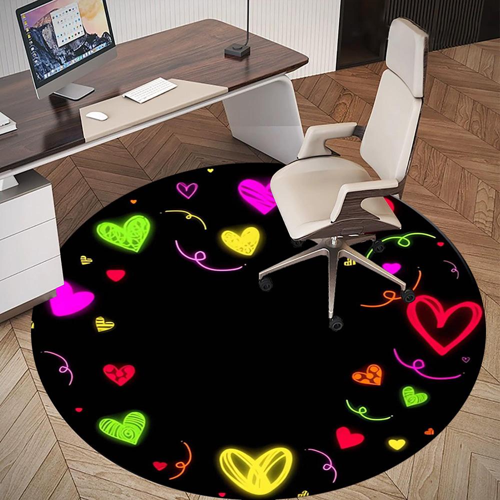 1pc Heart Circle Round Chair mat Area Rug - Non-Slip, Floor Mat for Office, Bedroom, home decor Christmas Gift p0811081