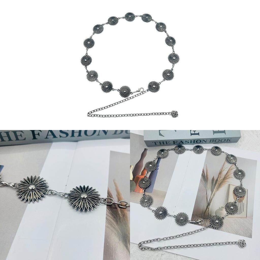 Vintage Metal Daisy Waist Chain For Women With Punk Style And Silver Finish