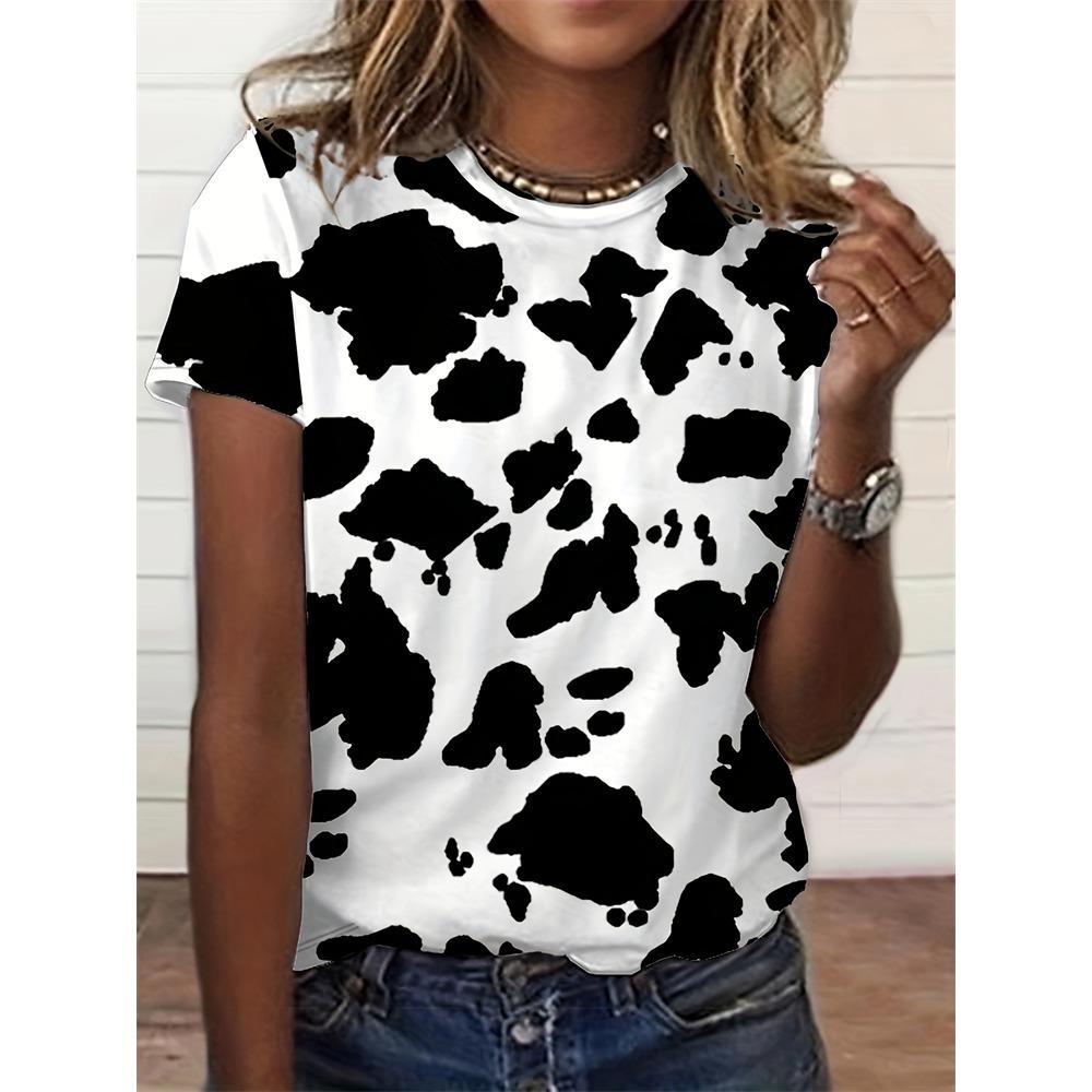 New Summer Ladies Short Sleeve T Shirt Spotted Printed Short Sleeve Casual T Shirt Ladies Elegant Loose T Shirt Fashion Clothing