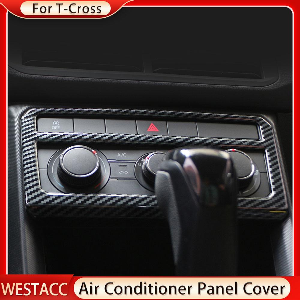 Carbon Fiber Car Air Cinditioner Button AC Knob Panel Cover Sticker Trim for Volkswagen VW T-Cross Tcross 2018-2023