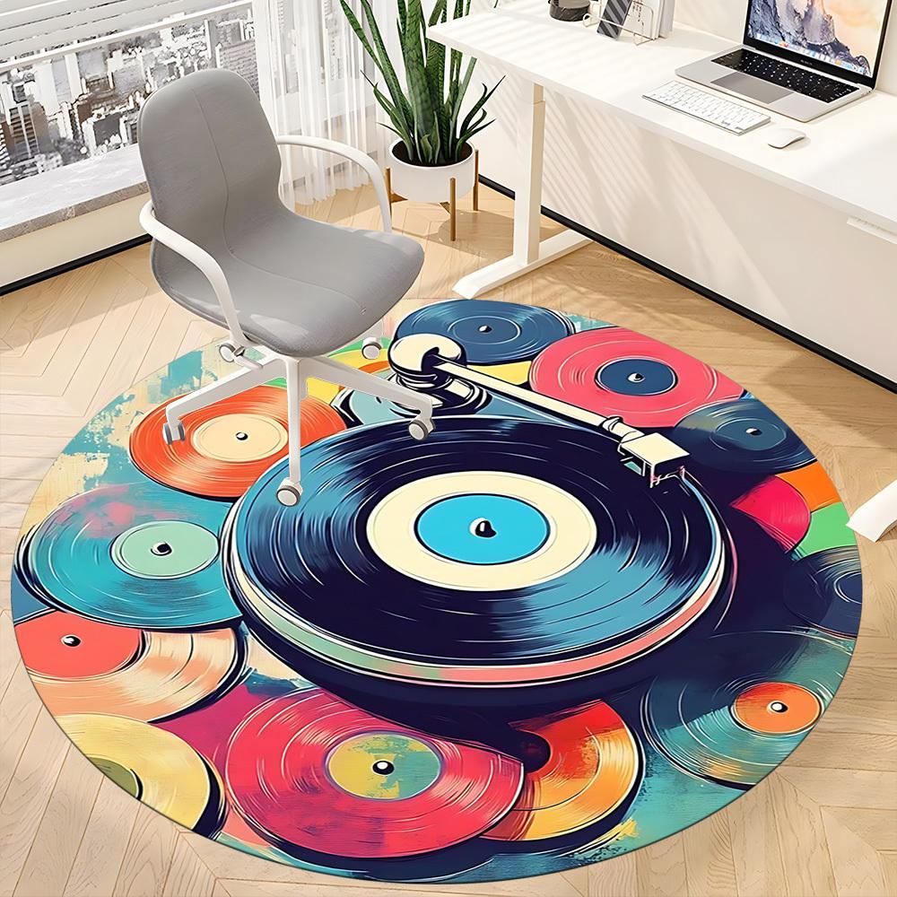 1pc Vinyl Music Office Round Area Rug, Indoor Mat Suitable ForOffice, Under Office Chairs Bedroom Living Room Home Decor T170