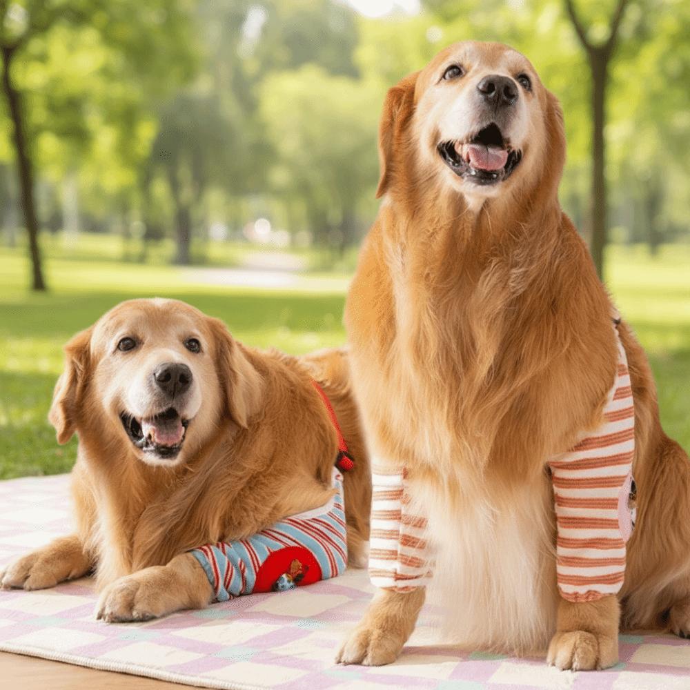 Striped Design Dog Elbow Warmers Soft Cartoon Pattern Dog Elbow Brace Adjustable Comfortable Dog Knee Leg Guards Large Dogs