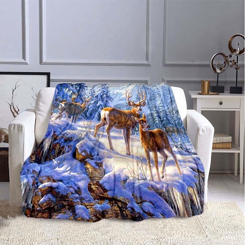 Deer Flannel Blanket for Beds Hiking Picnic Fashionable Bedspread Throw Blanket  Picnic Blanket  Warm Blanket
