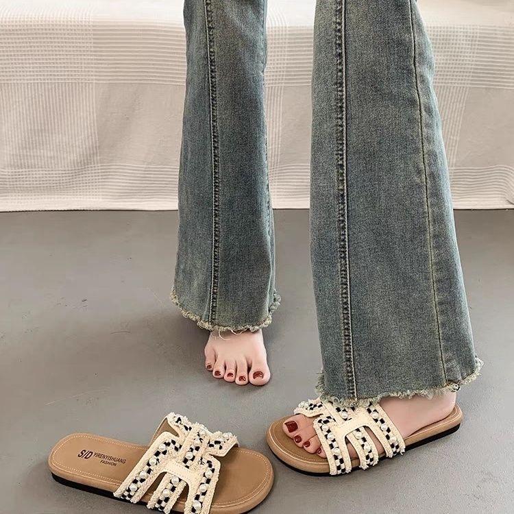 Daily Casual Pearl French Lazy Holiday Wind Cool Slippers Women Wear One Word Slippers In Summer Tide