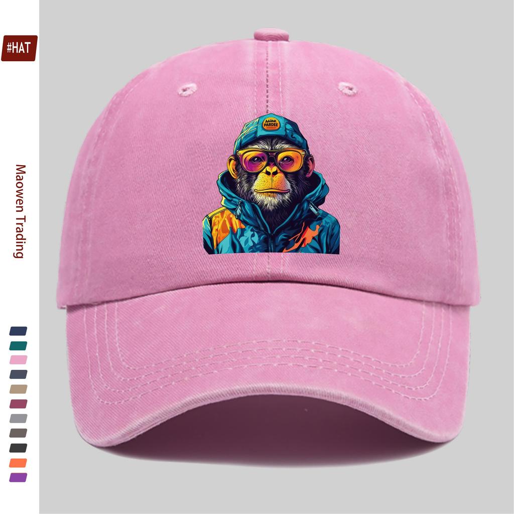 pc Colorful Vintage Monkey Pattern Print Baseball Cap Unisex Casual Vacation Sun Hat Multiple Colors Available Papa Hat Com