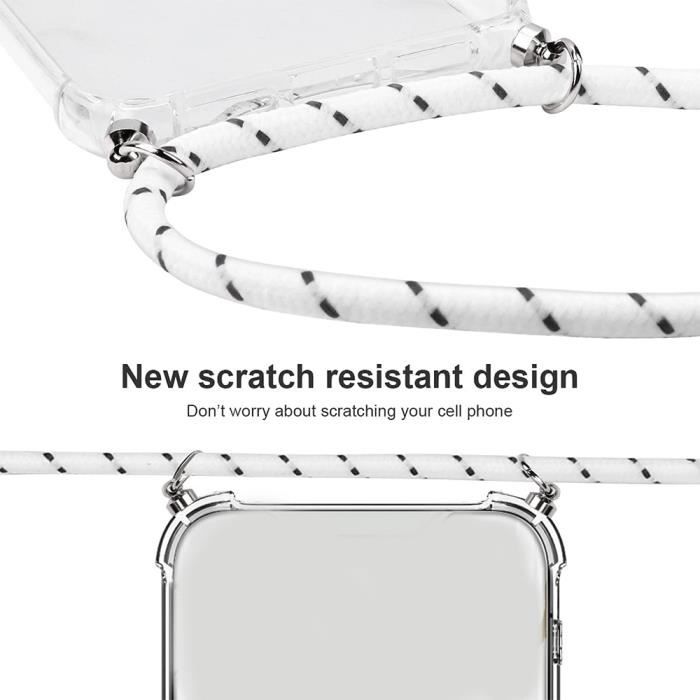 Coque Bandoulière pour iPhone 15 Pro Protection Coins Renforcés + Bandoulière Blanc