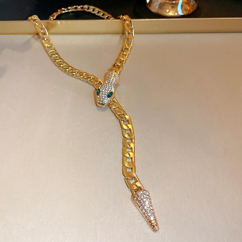 Rhinestone Snake Shaped Necklace for Women Chain Choker Jewelry Gift