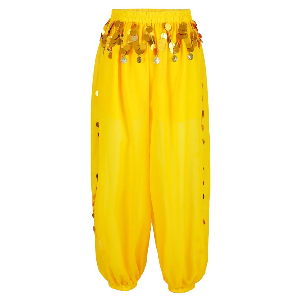 Dámské břišní tance šifon mince Lucerna kalhoty Lesklé boční harémové kalhoty Halloween ozdobné kalhoty