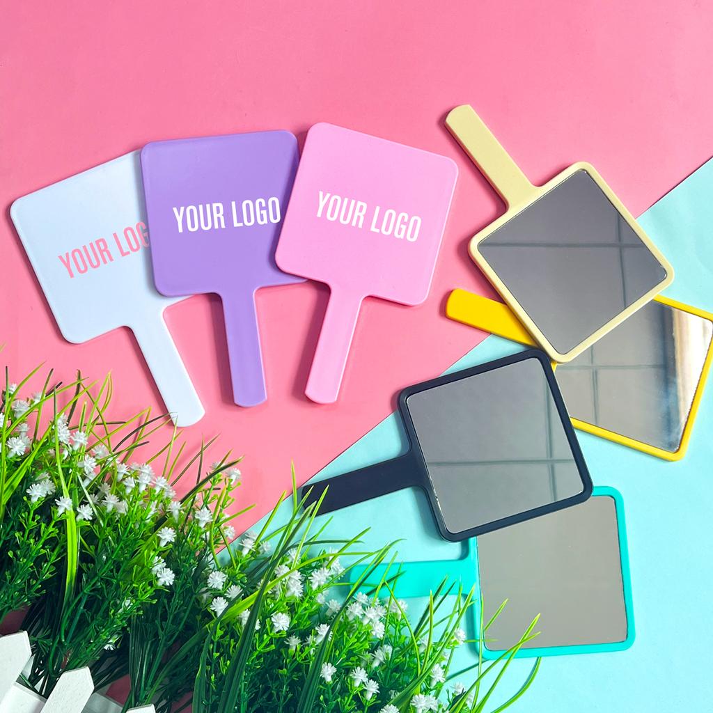 Low Moq Heart pink Shade Mirror for Makeup Custom logo Handle Makeup Colorful Cosmetic Mirror