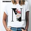 Kawaii English Alphabet Flowers Graphics Female T-Shirt 90S Summer Loose Short Sleeve Round Neck Female Tops Clothing