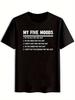 Men'S My Five Moods Graphic T-Shirt - Casual Crew Neck, Short Sleeve, Lightweight Summer Tee with Bold Letter Print Fo