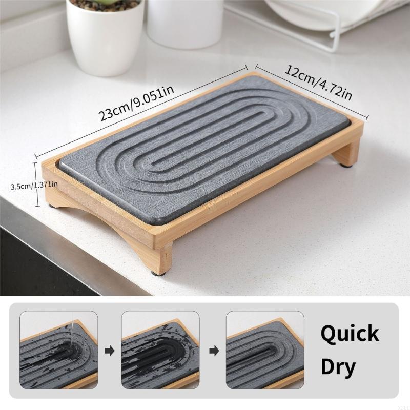 Natural Bamboos Counter Mat Absorbent Drip Dry Tray for Bathroom Kitchen X3UC
