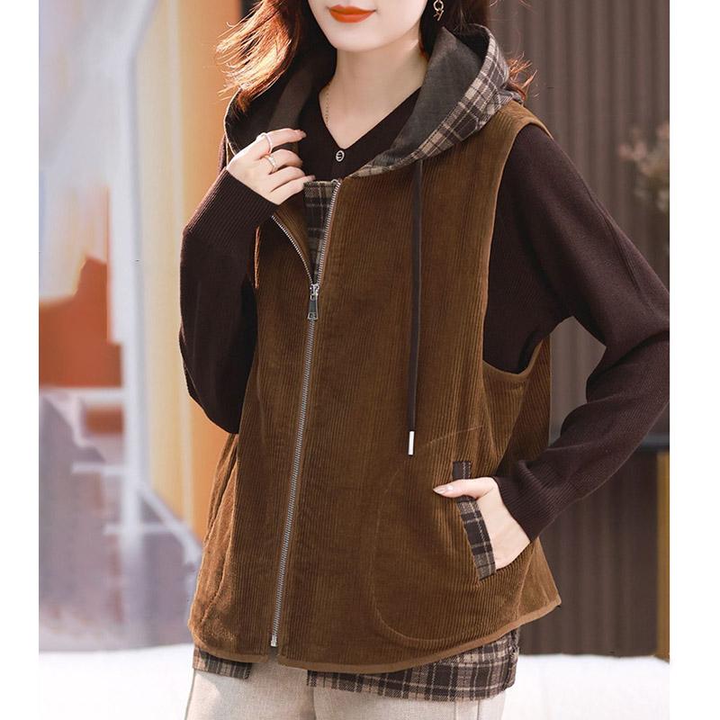 Φθινόπωρο Άνοιξη Γυναικείο Vintage Casual Αμάνικο Μπουφάν με Κουκούλα και Φερμουάρ