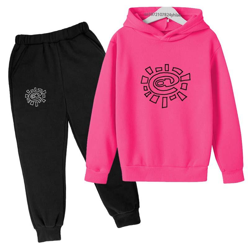 Kinder Mode Trend Buchstaben Print 2-teilig Pullover Hoodie+Hose Trainingsanzüge 2-13 Jahre Jungen Mädchen Streetwear Outfits Kinderbekleidung