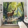 Deer Forest Stream Shower Curtain Nature Art Bathroom Decor Wildlife Trees Bath Curtains Modern Home Interior