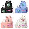 4 st/set Anime Hatsune Miku Tryckt Ryggsäck med Handväska Pennfodral för Tonåring Elev Pojke Flicka Skolväska Bokväska Stor Kapacitet Resväska