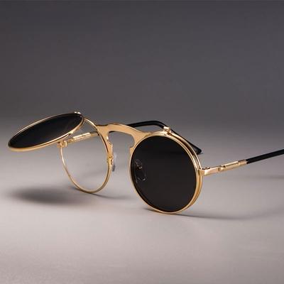 Occhiali da Sole Rotondi Steampunk Uomo Metallo Retro Flip Rotondi Occhiali da Sole Donna Vintage Punk Occhiali da Sole Uv400