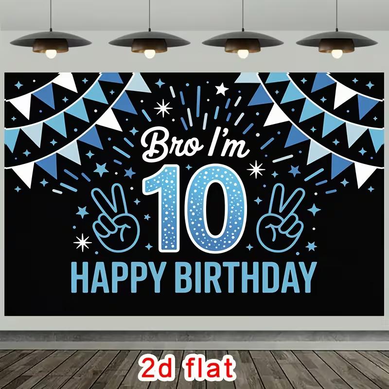 

2D 10th Birthday Backdrop for Boys Blue Star Bunting Photoshoot Background 47.2x31.5inch/120*80cm