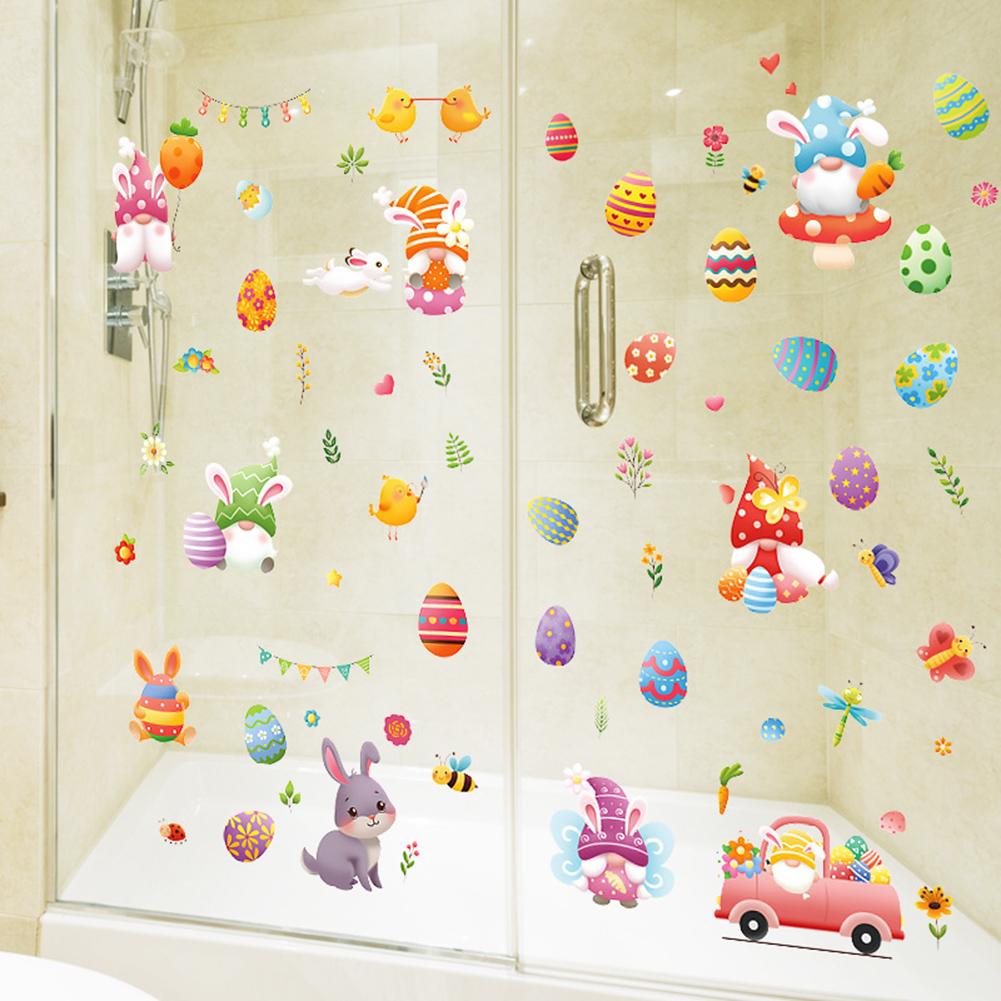 9 Pcs Electrostatic Window Stickers Colorful Cartoon Eggs Chicks Butterflies Easter Elements Glass Decals Home Decor