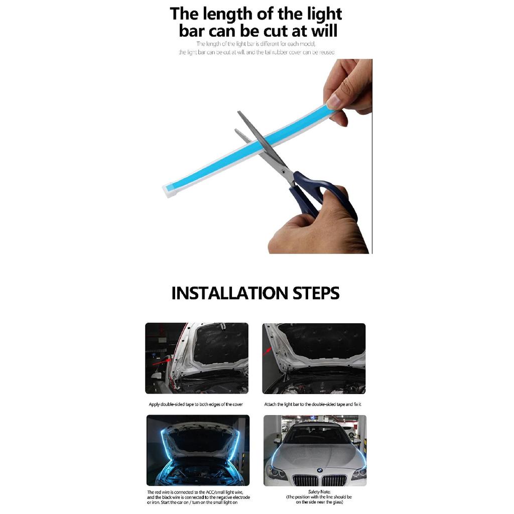 150cm LED Daytime Running Light Scan Starting Car Hood Decorative Lights DRL Auto Engine Hood Guide Decorative Ambient Lamp 12V Dome Lights 6