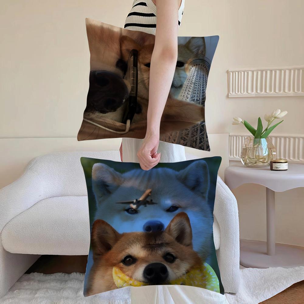 Cute Shiba Inu Cushion Cover Antidustmite Pillowcase Invisible Zipper Silky Short Plush Sofa Cushion Cover