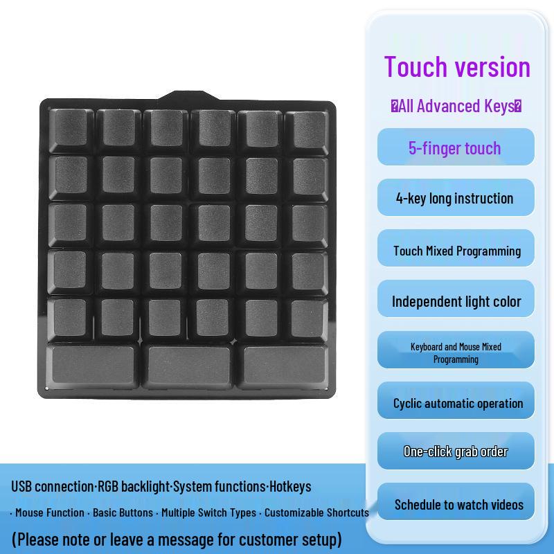 Custom USB Mechanical Macro Keyboard - 33 Keys, 6 Rows, Programmable for Shortcuts and Passwords