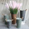 Retro Style Metal Flower Pot Vintage Buckets, Rustic Vases with Handles, Floral Containers, Wide Balcony Arrangement Holder Mouth Plant Display