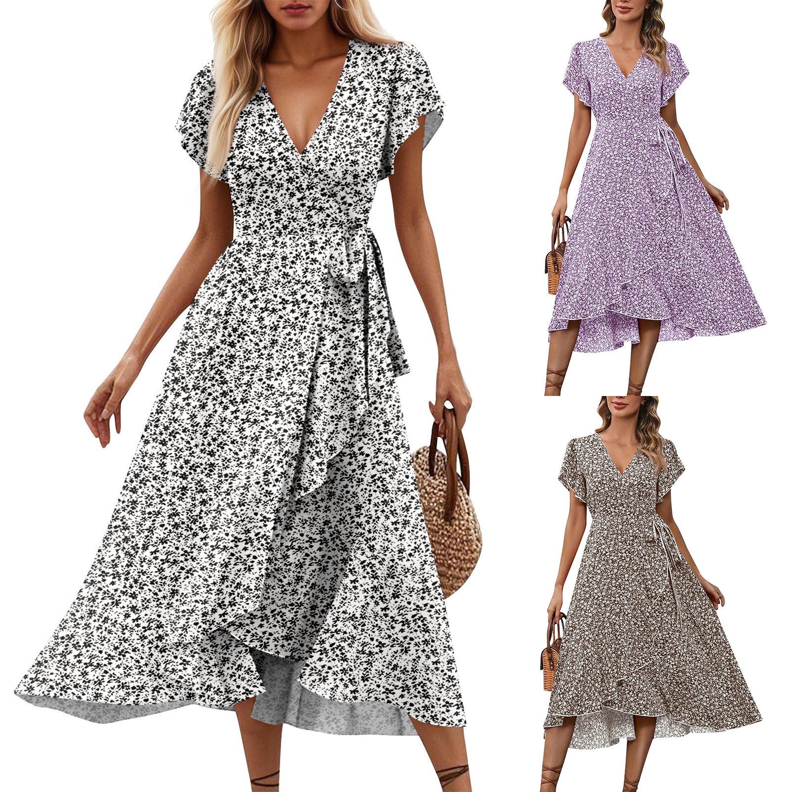 

Жіночі сукні з V-подібним вирізом і талією з квітковими рукавами XXL чорний