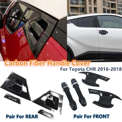 Pair Rear/Front Carbon Fiber Car Door Handle Cover Trim For Toyota CHR C-HR 2016-2018