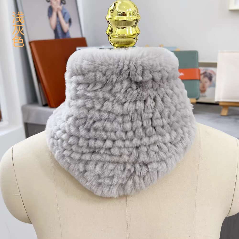 

Rabbit Fur Scarf Double-Sided Knitted Real Fur Neck Warmer Women Winter Warm Neck Scarves Natural Fur Ring Scarves Winter Scarf 45cmx15cm світло-сірий колір