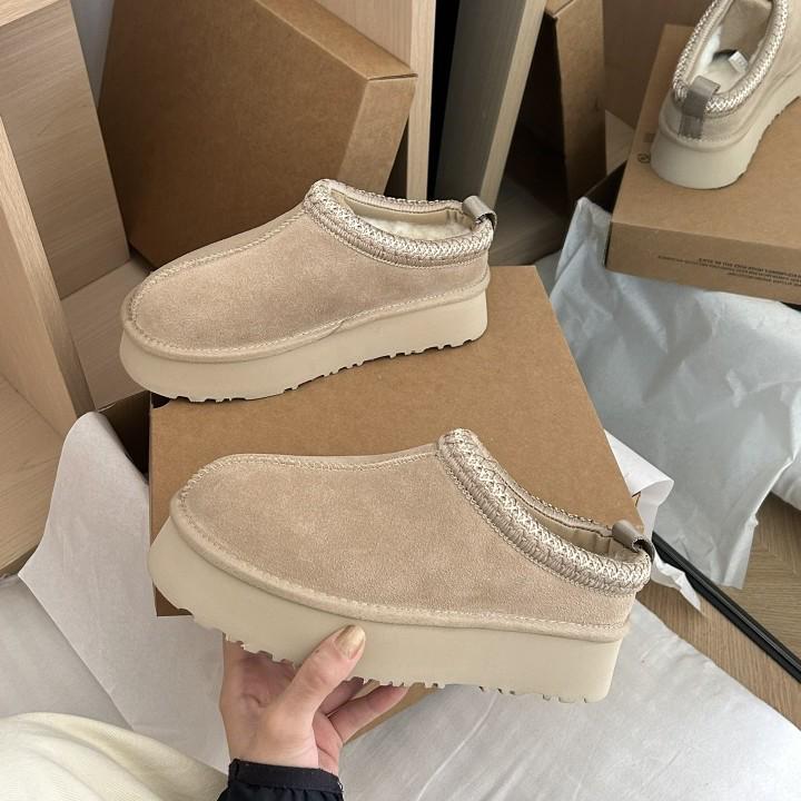 2025 Ethnic Style Snow Boots Leather & Fur Winter One-Piece Thick Sole Non-Slip Flat Furry Cotton Shoes