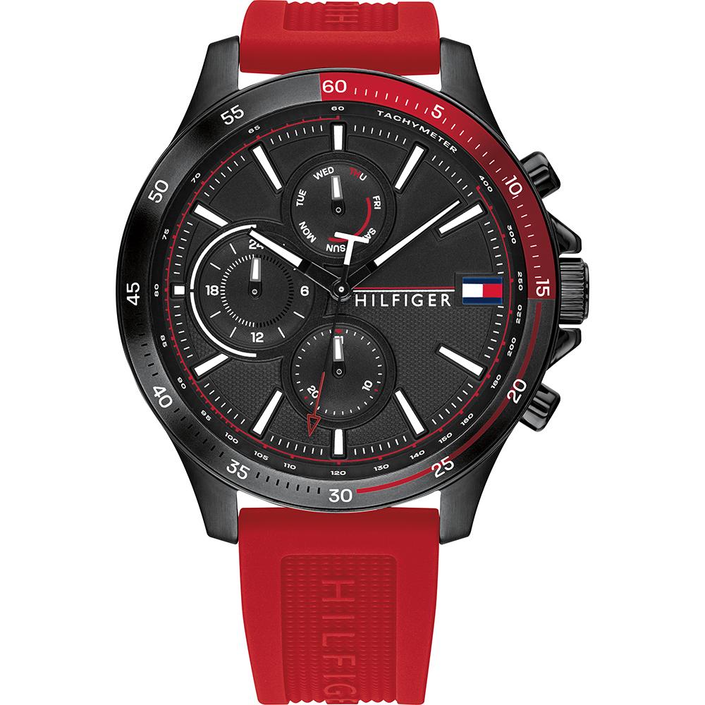 Tommy Hilfiger Bank Black Red Silicone Men s Quartz Watch 1791722 чёрный