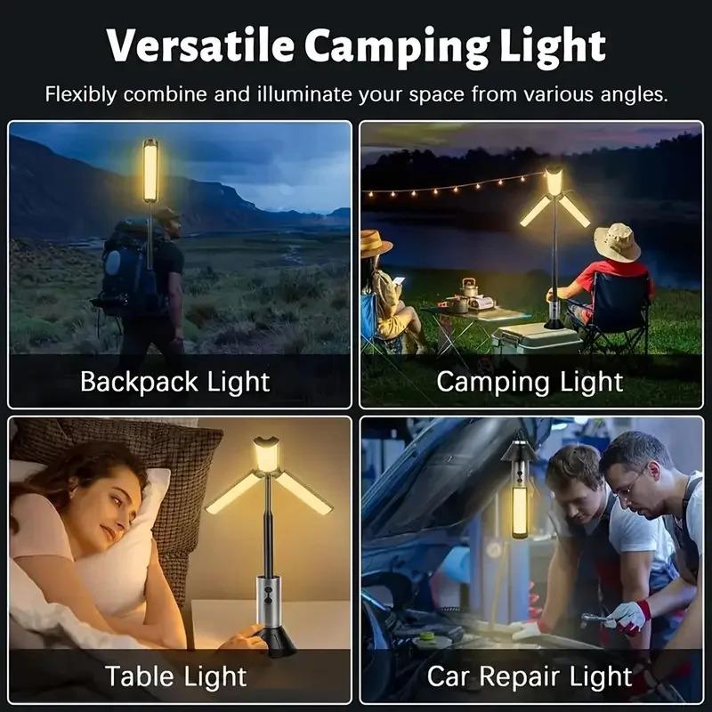 Telescopic Camping Lantern, Rechargeable Camping Lights, Multifunction Tent Lamp with Hook 3Model Flashlight for Camping, Hiking