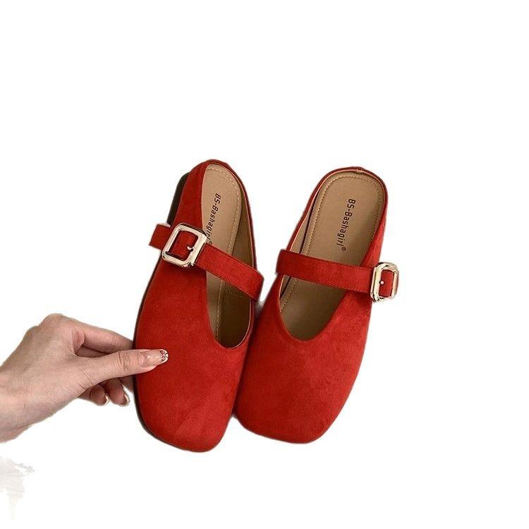 Mary Jane Bag Head Half Slippers Women's Summer Wear Half Drag 2025 Color Soft Flat Bottom One Pedal Mill Shoes Tide