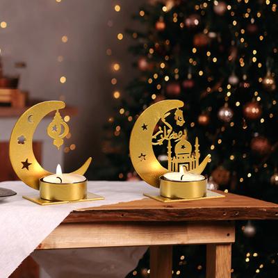 Eid Mubarak Metal Candlestick Moon Castle Eid Mubarak Ramadan Decoration Candles Holder Gold