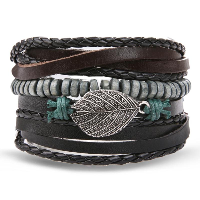 Men's Vintage Multilayer Leather Bracelet with Hollow Triangle Beads