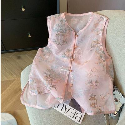 High-end Embroidered Mesh Vest Women's Summer Temperament Thin Zen Sleeveless Vest Tide