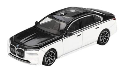 MINI GT Scale BMW I7 xDrive60 Alpine Sapphire Finished Model 1/64 White/Black (Left-Hand Drive) MGT00959-L