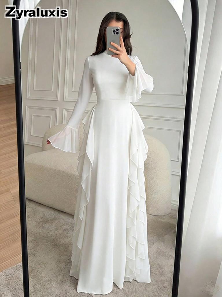New Women's Elegant Casual High Waist Solid Color Bell Sleeve Dress