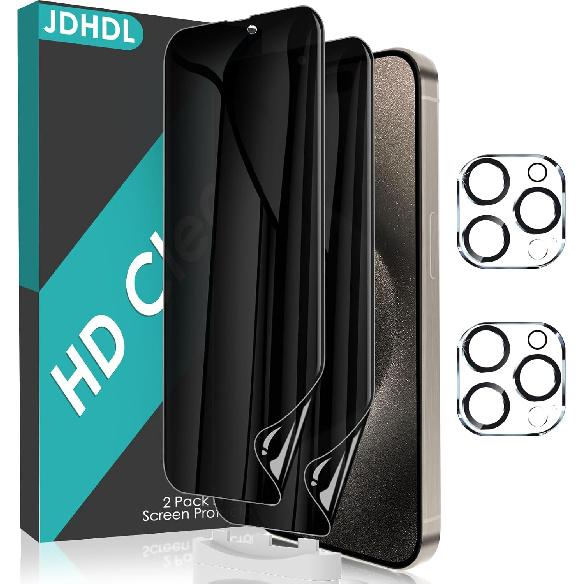 [2+2] for iPhone 15 Pro Max Privacy Screen Protector (NOT Glass) with Tempered Glass Camera Lens Protector, Anti-Spy Non-breakable Soft TPU Hydrogel