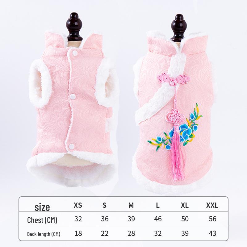 "Winter Warm Tang Suit for Pets: New Year Clothes for Small Dogs and Cats"