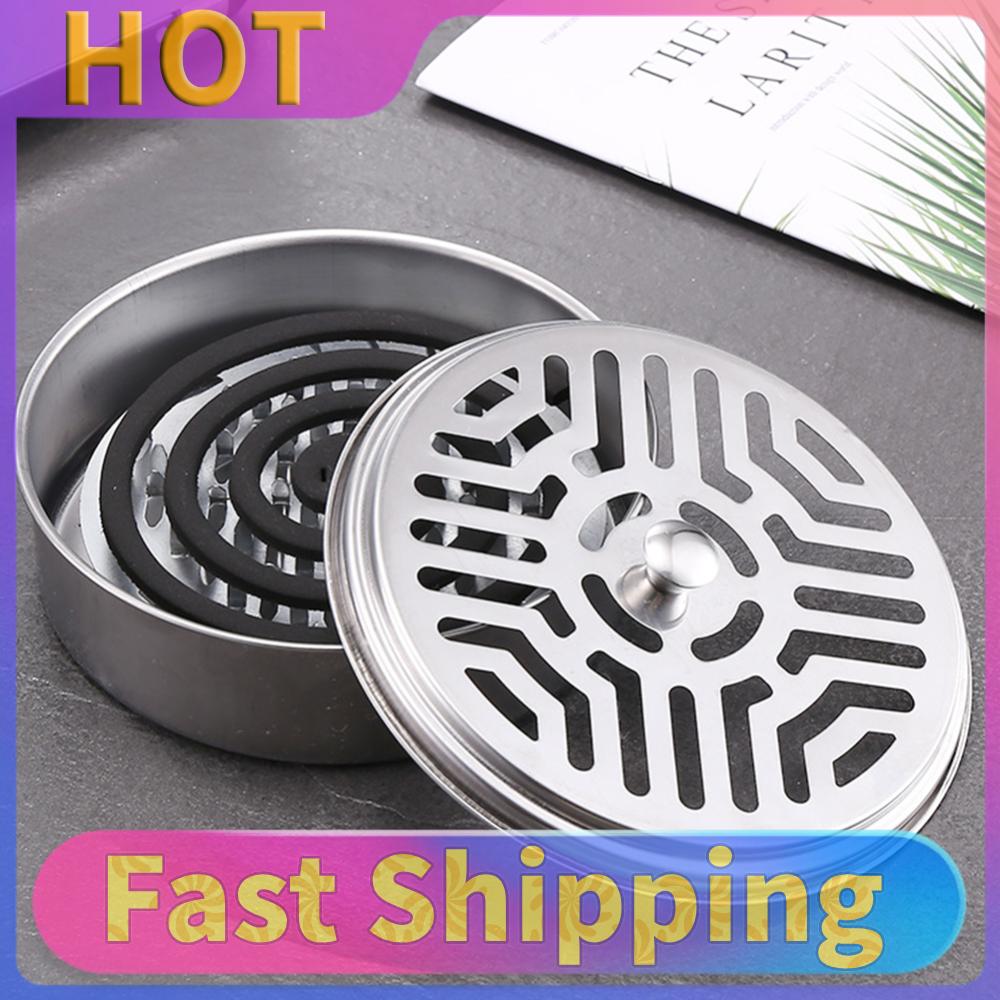 Mosquito Spiral Holder Box Stainless Steel Mosquito Coil Holder with Lid Mosquito Incense Holder for Living Room Bedroom
