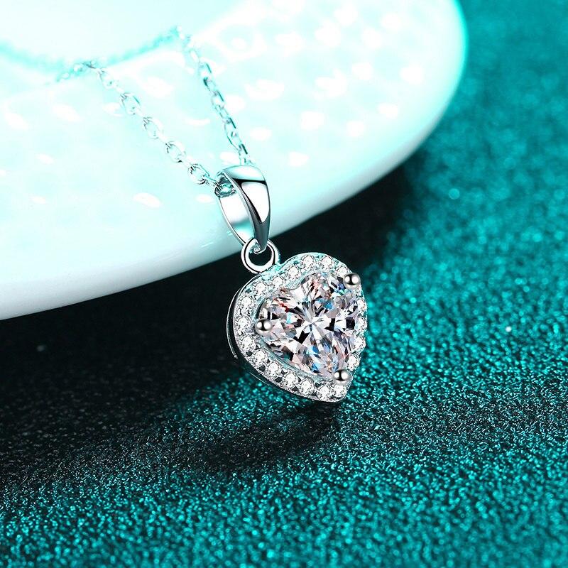 Bague Ringen Halskette mit Anhänger und Moissanit in Herzform, 100 % S925 Sterlingsilber, Pt950, Farbe D, 6,5 mm, für Damen